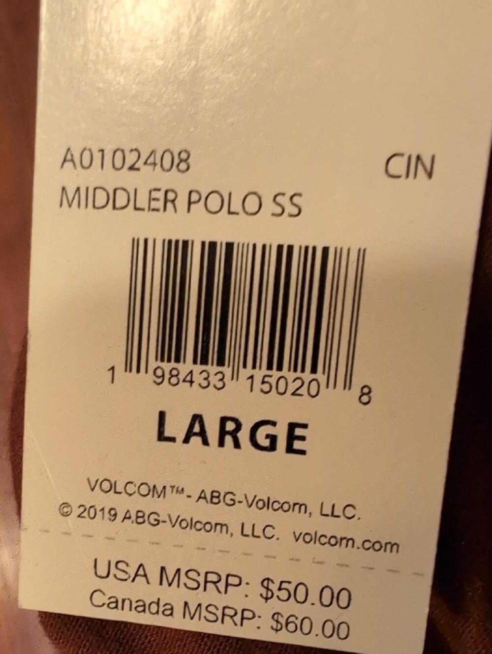 Volcom Men's Middler Polo Short Sleeve Shirt Size L Brown New with Tags - Picture 4 of 4